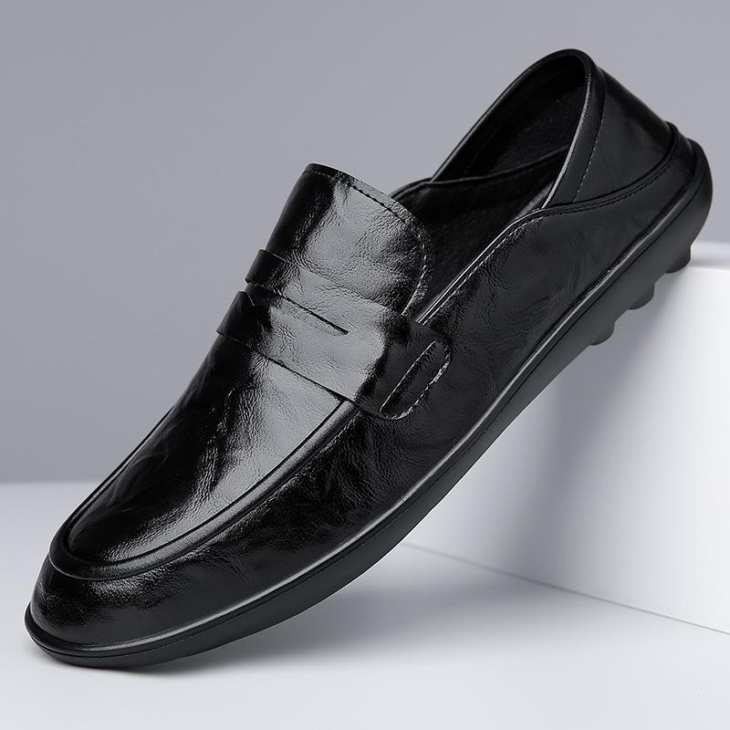 Spring New Shoes for Men Leather Casual Shoes Fashion Soft Sole Flat Leisure Shoes Street Cool Slip-on Loafers