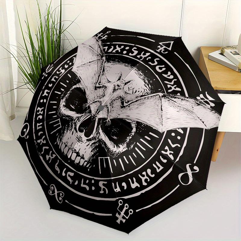 

Bat Skull Occult Tattoo Design Sticker Umbrella, Cute Umbrella with Cute Design, Portable 3-Fold Compact Umbrella for Men & Women, Valentine s Day M