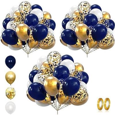 60 pièces Ballons bleu foncé et blancs décoration de fête ballon confettis ruban de ballon ensemble adapté pour les anniversaires, les fêtes à thème,