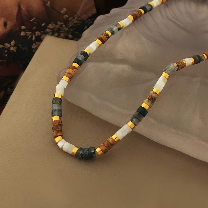 Chinese Retro Natural Stone Beaded Necklace & Light Luxury Bracelet Jewelry Set