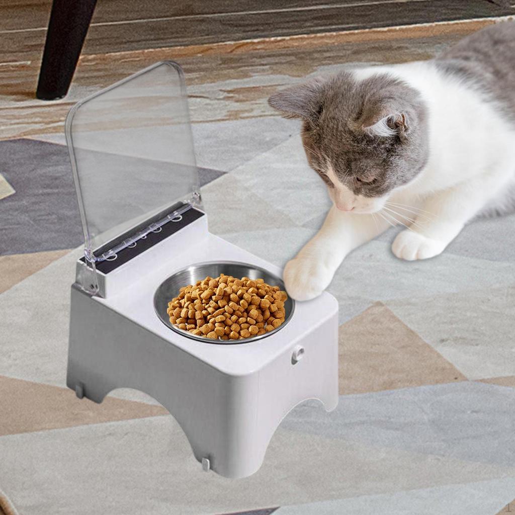 Cat Bowl with Raised Stand Auto Open Cover Pet Protect Pet's Neck for Cats Dogs Stable Smart