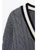 European & American Style Pocket V-neck Cable Knit Cardigan - Women's Spring 2025 Collection