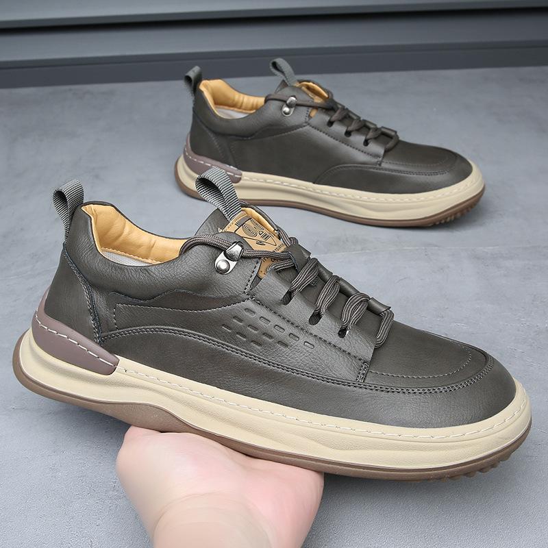 Leather Men's Shoes Spring Versatile Trend Breathable Little White Shoes Men's Summer Hollow Hole Leather Shoes Men's Casual Board Shoes