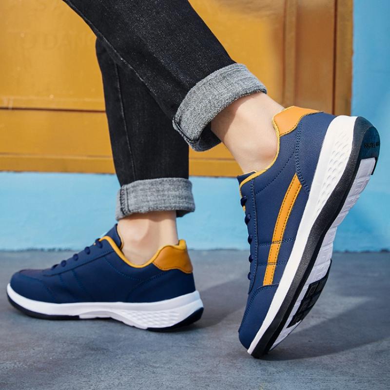 Modne Męskie PU Skórzane Casualowe Sneakersy Elastyczne Buty na Deskę Treningowe Buty Sportowe Lekkie Trenerki Duży Rozmiar 39-48