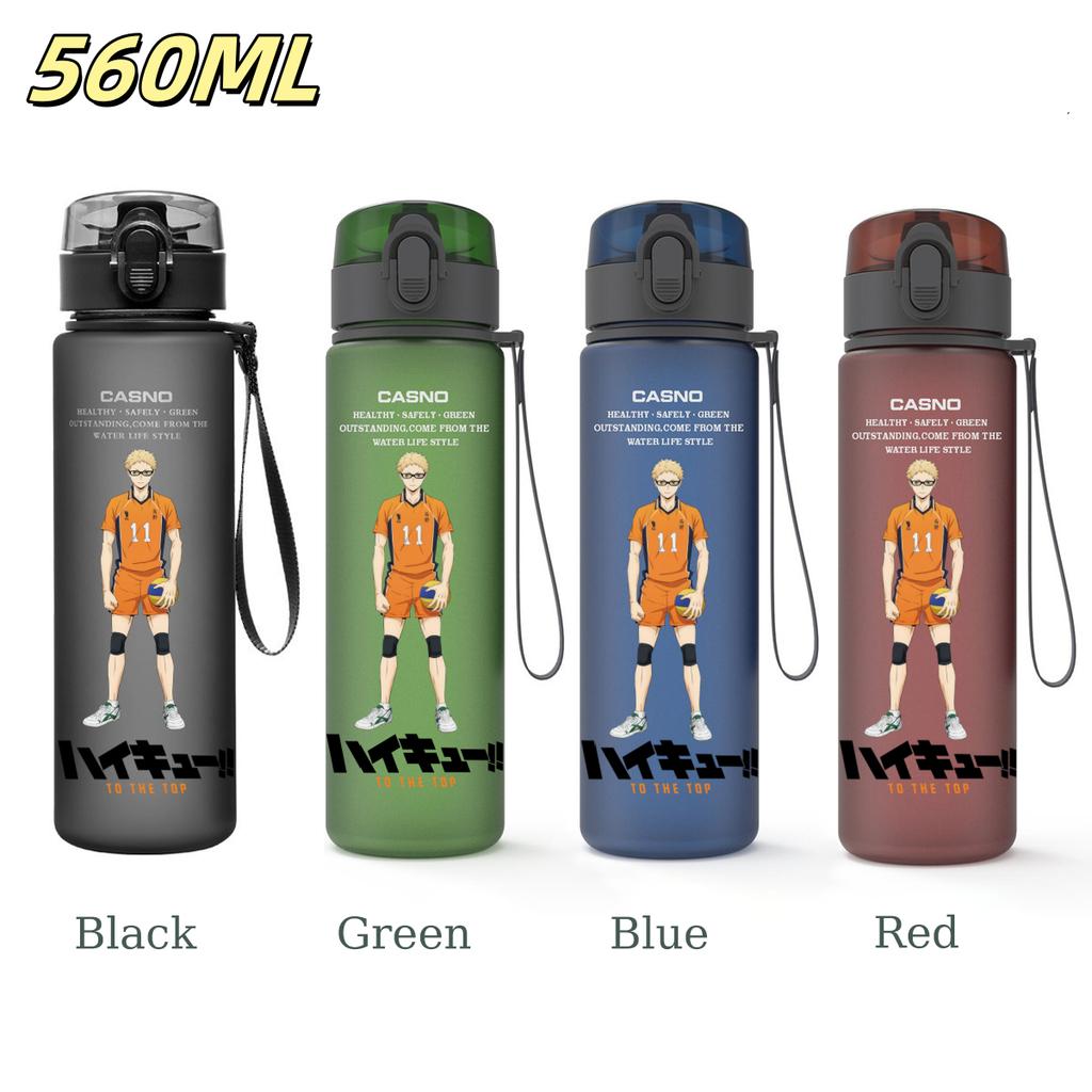Anime Haikyuu Sports Water Bottle Leak Proof Frosted Plastic Cup Portable Rope Fitness Outdoor Travel 560ML with for Kid Friendly Entertaining Fun
