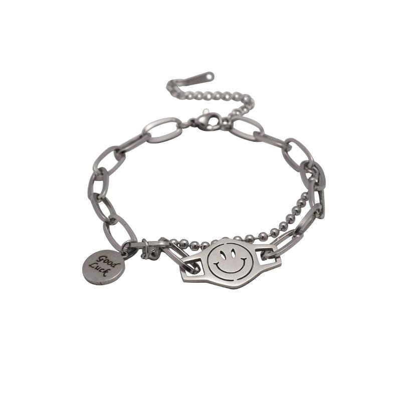 New evil smiley face bracelet couple lucky non-fading titanium steel chain personalized hip-hop stacked hand trendy jewelry