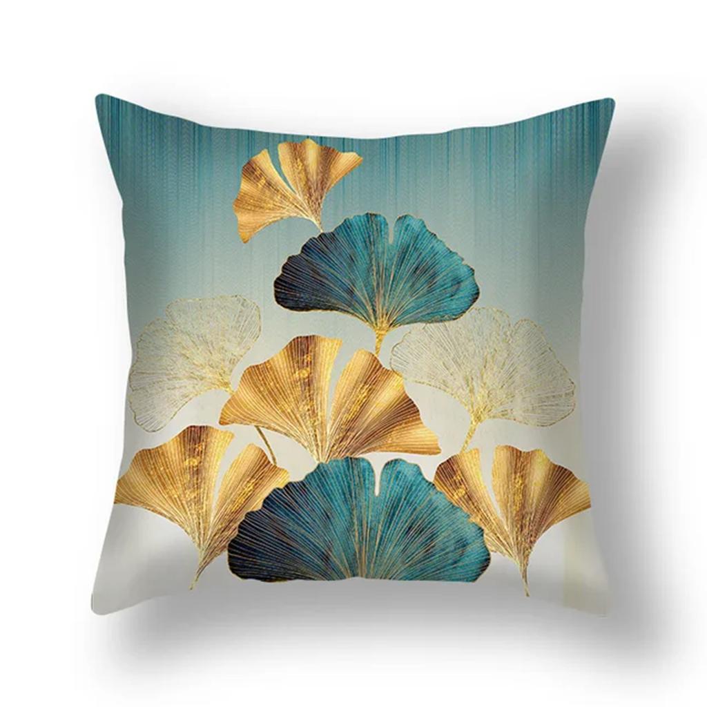 1pc Ginkgo Leaf Teal Gold Pillow Cushion Cover Square Soft Polyester Plant Leaves Ginkgo Biloba Throw Pillowcase