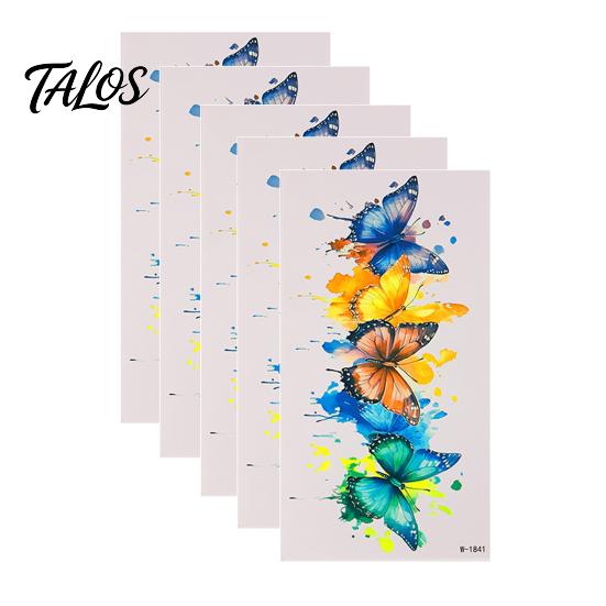 Talos 5 Sheets Butterfly Tattoo Stickers, Waterproof Temporary Flower Tattoos, Colorful Face Body Tattoos for Parties Night Club Music Festival