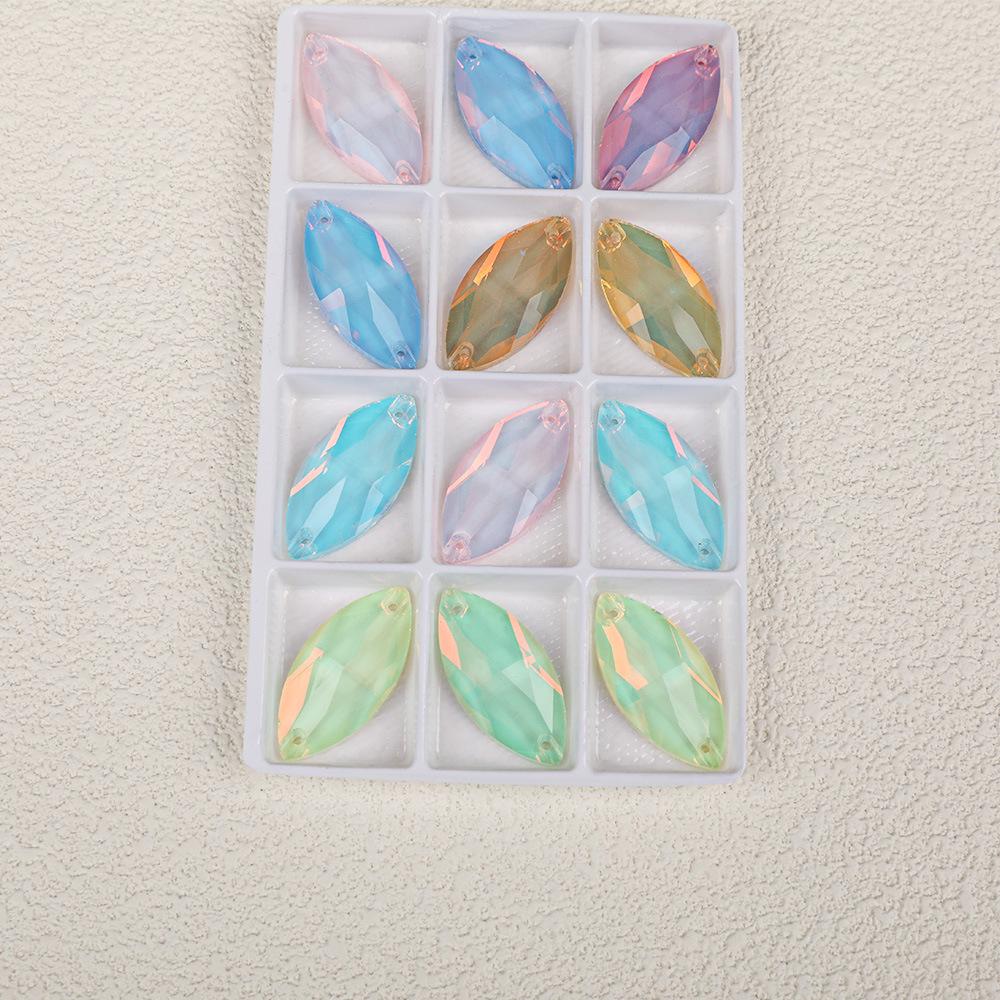 Neon Fluorescent Mocha Protein Horse Eye-Shaped Glass Hand Seam Drill, Flat Bottom Drill Double Hole Rhinestone Handmade Diy Accessories