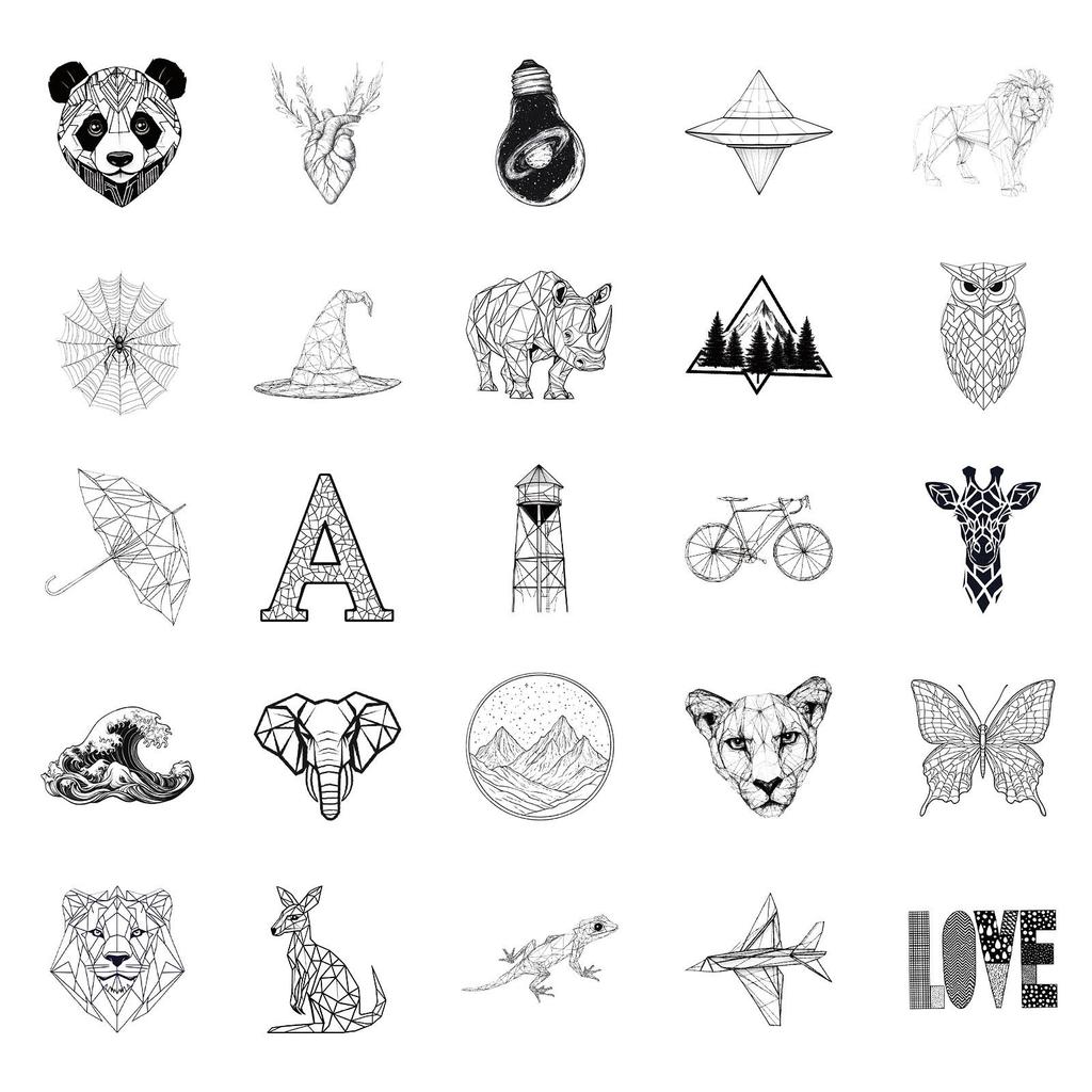 50 Neue Schwarz-Weiß Mode Geometrische Tier Graffiti Aufkleber Graffiti Aufkleber