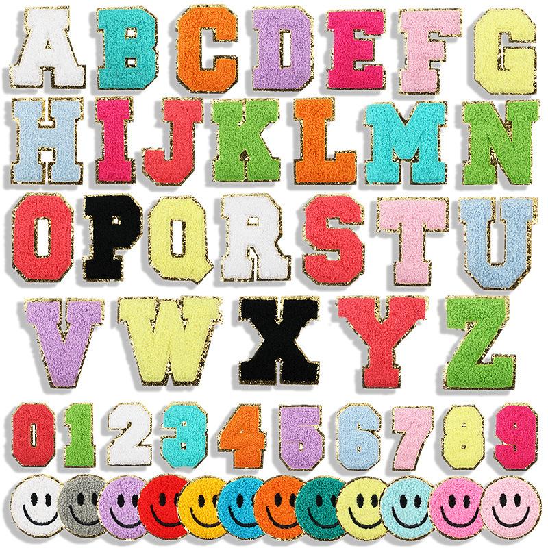 Mixed Color English Alphabet Embroidery Cloth Sticker Digital Towel Embroidery Computer Embroidery Stamp Clothes Smiley Face Patch Sticker