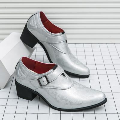 Fashion White Buckle Leather Shoes Man Comfortable Luxury High Heels Dress Shoes Man Slip-on Pointed-Toe Man Shoes Plus Size 46