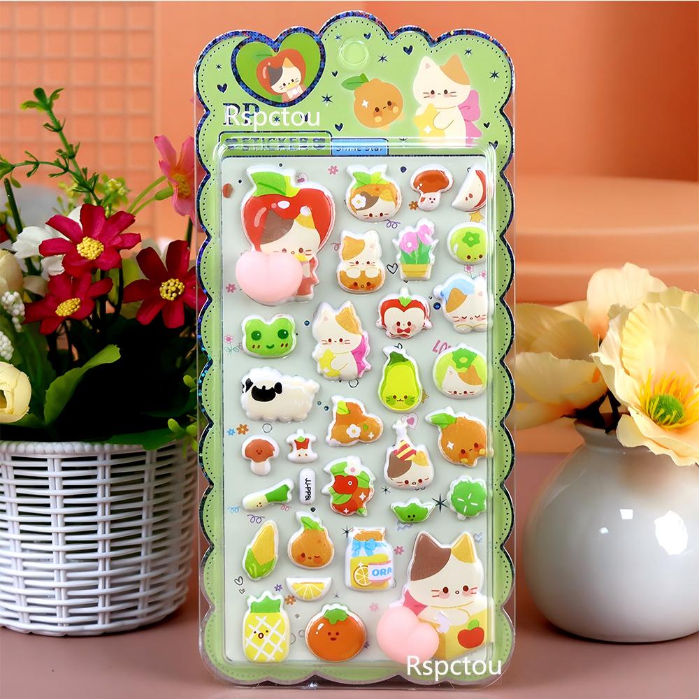 Cute Animal Rabbit Cat Soft Pinched Decompression Stickers Kawaii Cartoon 3D Decoration Decals Toys Stress Gift
