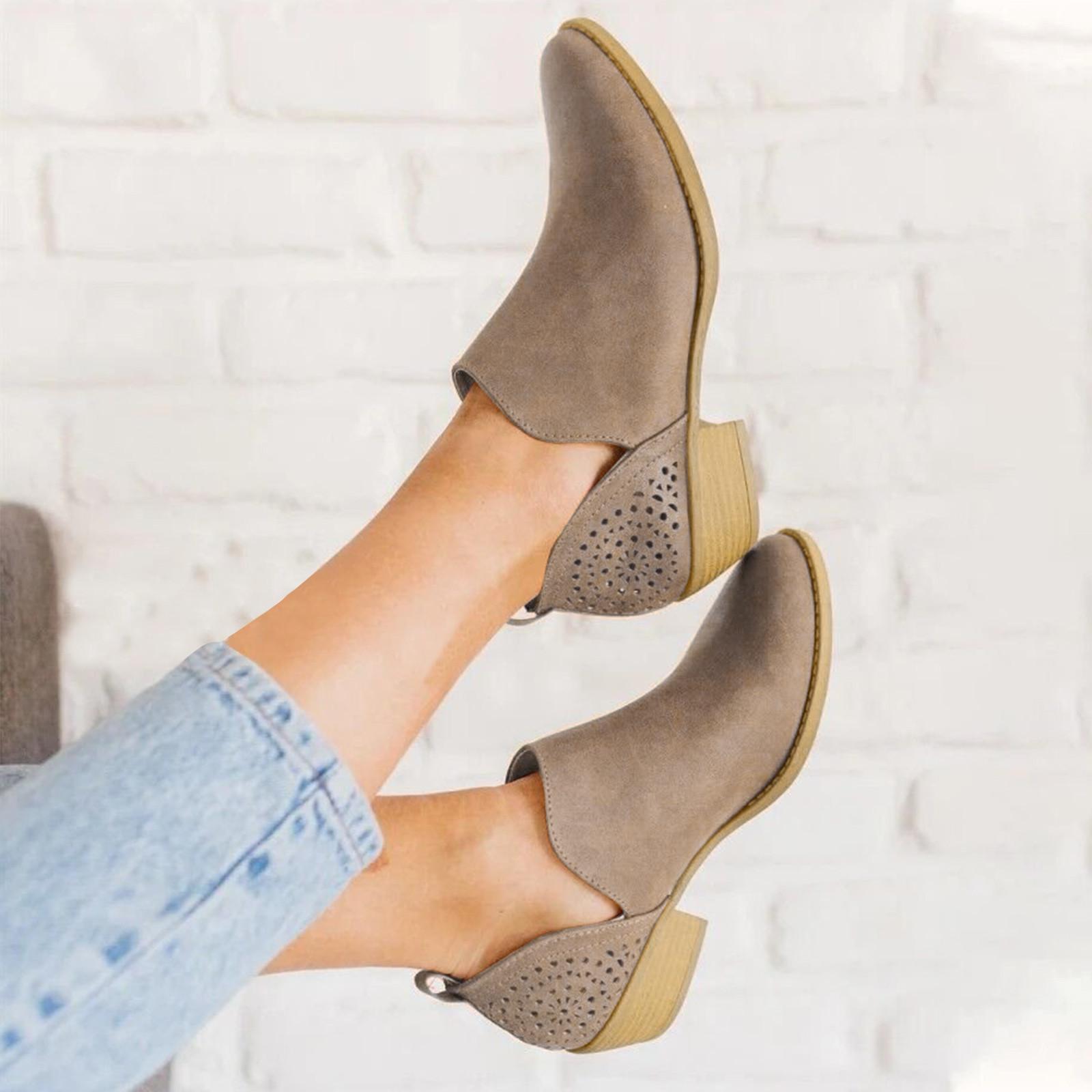 

Женская обувь Полые однотонные короткие сапоги на среднем каблуке с острым носком 38 хаки