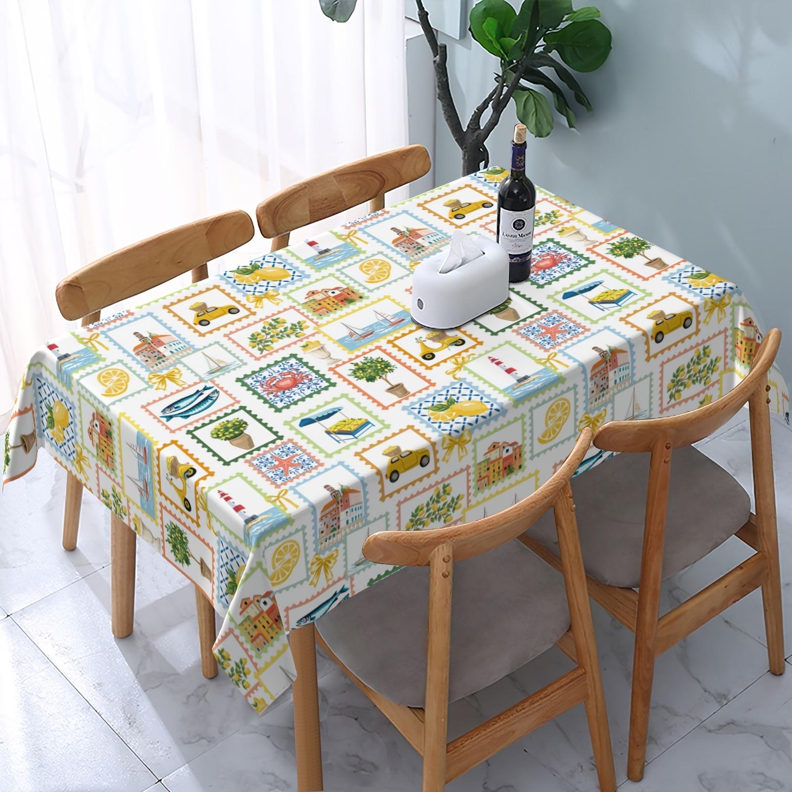Nappe Rectangle Imprimé Tampons Vacances Italiennes pour Décoration de Table Été Côte Citron Carreaux Nappe de Table de Cuisine Salle à Manger pour Fête 140x200cm