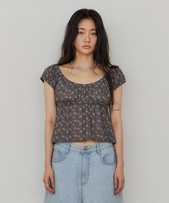 INSEOWL Necklace Two-Way Blouse - Charcoal Floral