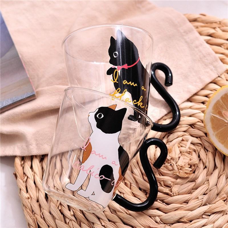 250 ml Cute  Black Cat Glass Coffee Mug Set Handgrip Animal Shaped Milk Water Juice Mugs Tea Cup Japanese Style Kawaii Gift Home