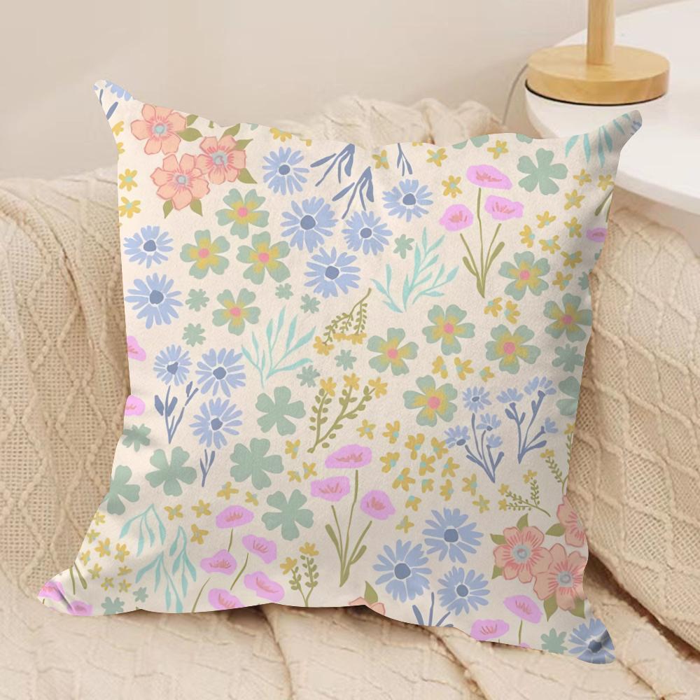 Fresh Floral Print Cushion Cover Short plush Doublesided Print Square Throw Pillow Covers Sofa Home Cushion Decor