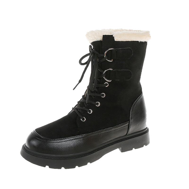 

Ботинки женские 2024 осень и зима новые бархатные теплые зимние ботинки женские студенческие на шнуровке большие размеры круглая головка короткие хлопковые туфли прилив 35 чёрный