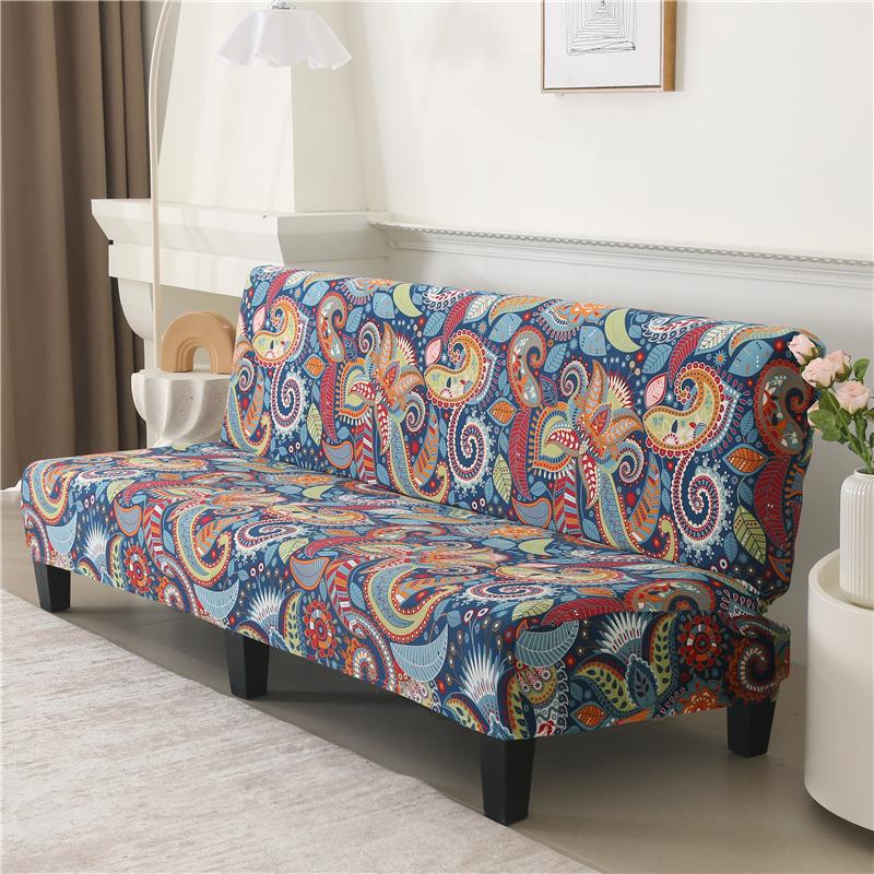 Armless Futon Cover Stretch Sofa Bed Cover Protector High Spandex Elastic Futon Slipcover With Elastic Bottom Machine Washable