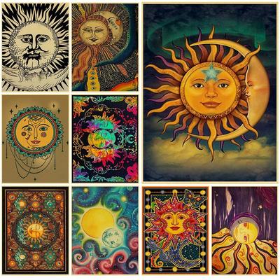 Zon God Maan Ster Planeet Boheemse Poster Muurkunst Canvas Schilderij Posters en Prints Muurafbeeldingen Voor Woonkamer Huisdecoratie Zonder Frame