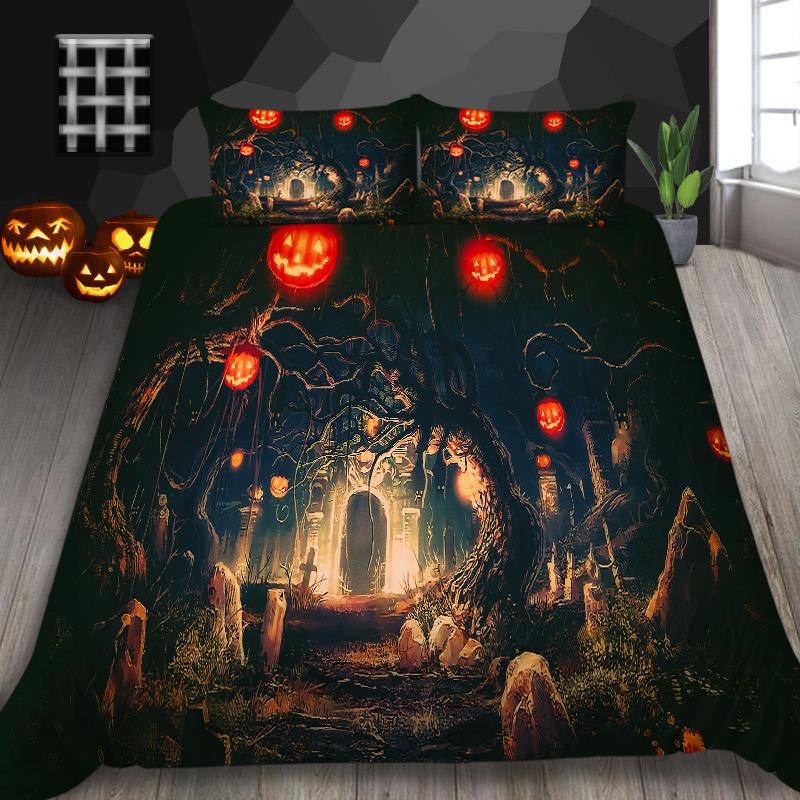Halloweenská domácí sada povlečení s dýňovým vzorem lampy povlak na přikrývku a povlak na polštář 2/3 plné velikosti pratelné pohodlné povlečení