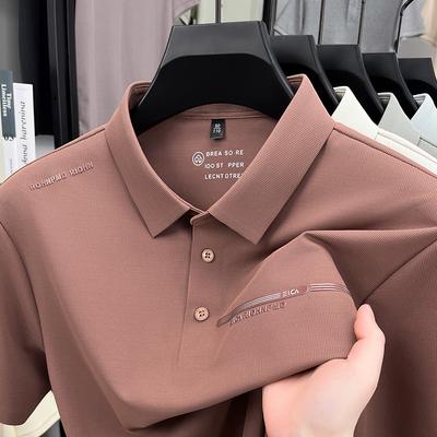 Brocade Ammonia Ice Silk Seamless Polo Shirt Men'S Short-Sleeved T-Shirt Lapel Casual Solid Color Hem Split