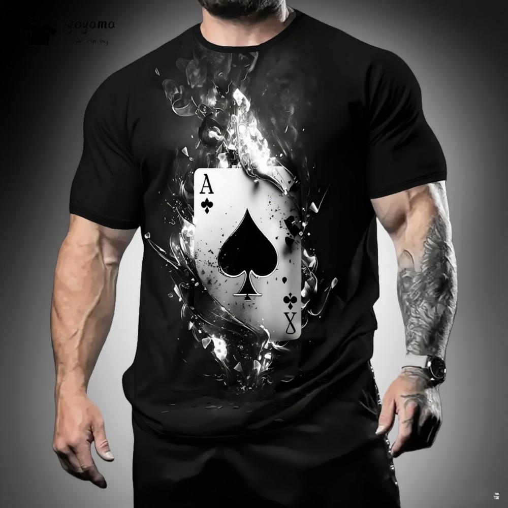 

Street Men s T-Shirt 3D Poker Print Men s Top Summer Trendy Versatile Men s Short Sleeved Tee Fashion Round Neck Men s Clothing 5XL