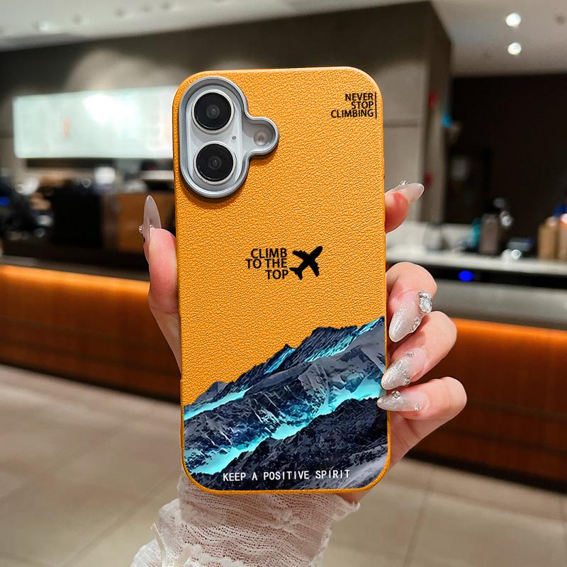 

Тонкий противоударный чехол с принтом «Самолет и горы» для iPhone 16, 15, Pro, Max, 14, Pro, 13, 12, 11, кожаная текстура, мягкий матовый чехол для телефона из ТПУ iPhone 14 Plus оранжевый