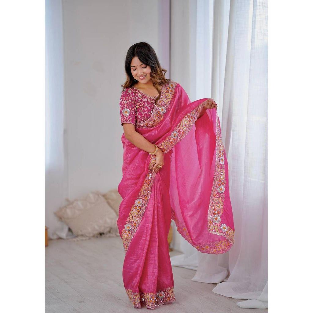 Beautiful Saree Is Elegantly Decorated Gives a Perfect Look To the Outfit.