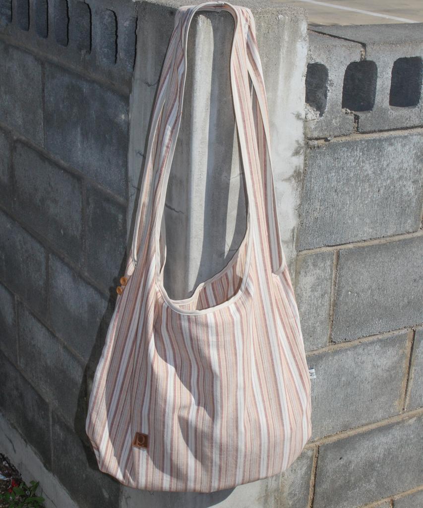 Pmco Striped Button Packable Shoulder Bag (Brown)