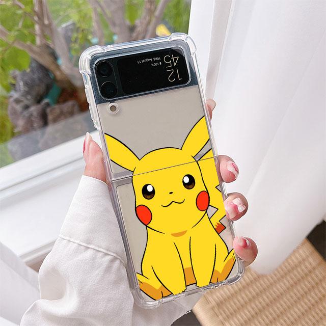 Luxury Case For Samsung Galaxy Z Flip 3 4 5G Funda Z Flip3 Clear PC Hard Shockproof Back Phone Coque Shell Pikachu Pokemon