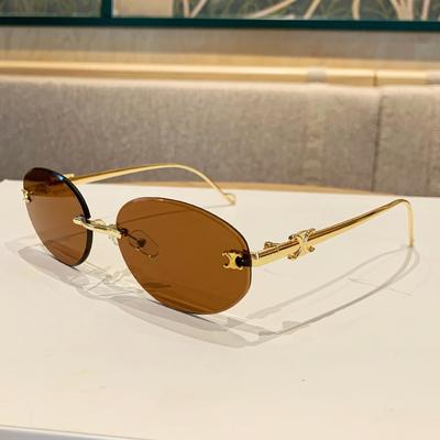New Oval Metal Frameless Sunglasses Men's and Women's High-end Retro Fashion Sunscreen Glasses UV400 Shades Eyewear
