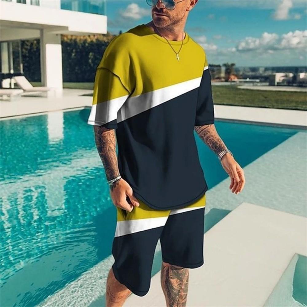 Summer Men's Casual Breathable Round Neck Sports T-shirt Y2K Shorts Outdoor Fashion Sports Two-piece Set
