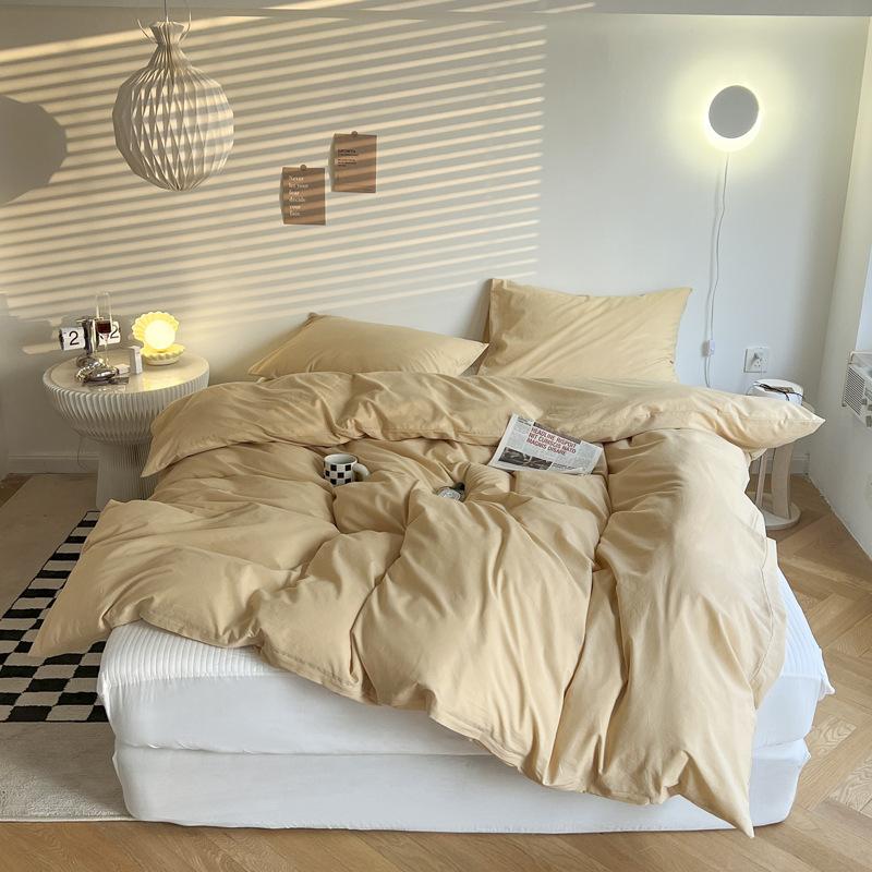 Ins Solid Color Washed Cotton Quilt Cover Single and Double Four Seasons Pure Cotton Quilt Cover