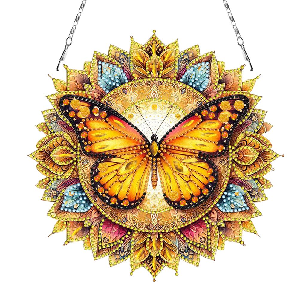Butterfly Mandala 2D/Flat DIY Hanging Diamond Art Kits Rhinestone Diamond Art Window Pendants Window Hanging Art for Home Decor