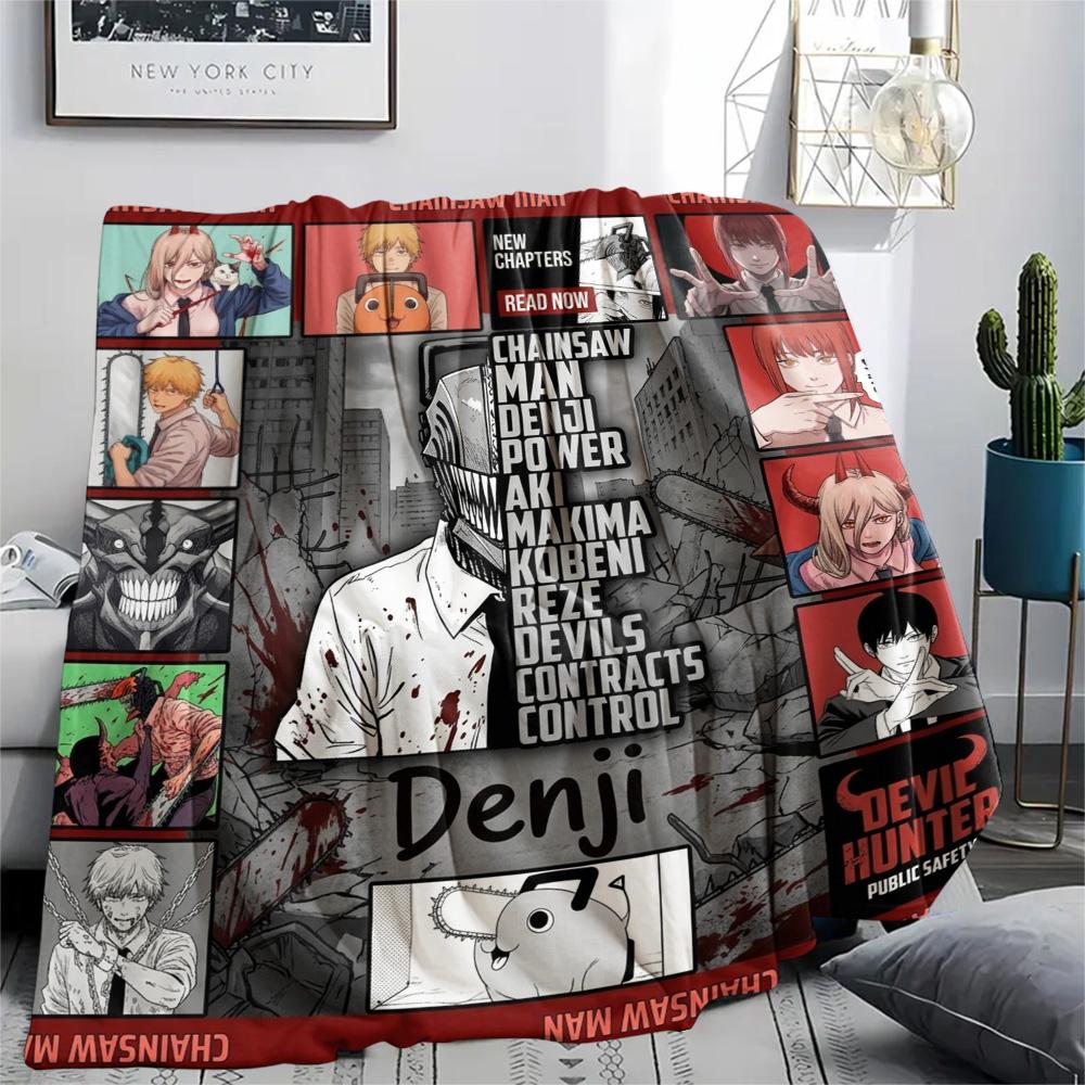 1PC Chainsaw Man Patterned Flannel Blanket Suitable For All Seasons For Home Decor Warmth And Comfort Gifts Holiday Present