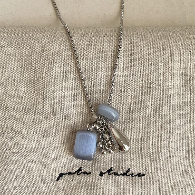 

Minar Colorful Natural Stone Grape Strand Water Drop Tassel Pendant Necklaces for Women Silver Plated Box Chain Chokers фіолетовий