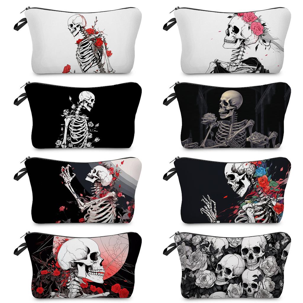 Women Skull Print Cosmetic Bag Toiletries Organize Travel Storage Case 6359