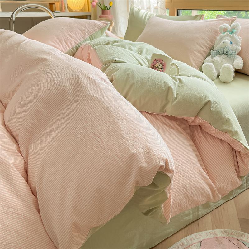 High Quality Striped Printed Pure Cotton Bedding Sets Skin Friendly Breathable Soft Quilt Kit Non Color Fading Bed Set