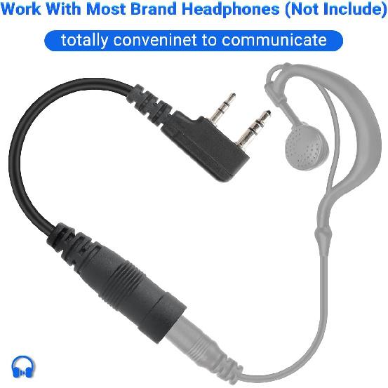 

Адаптер для гарнитуры радиостанции BAOFENG, 2-контактный к 3,5 мм, кабель-адаптер для гарнитуры рации, совместимый с UV-5R BF-F8HP PRO 5RM UV-32 UV-5G Plus GM-21