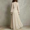 European and American new women's clothing simple solid color round neck long sleeve pleated waist dress