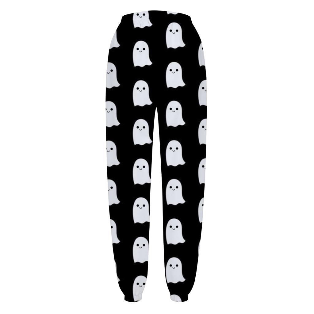 Uformelle bukser med halloweentrykk for kvinner Snøring Elastisk midje Snøringsbukser med lommer