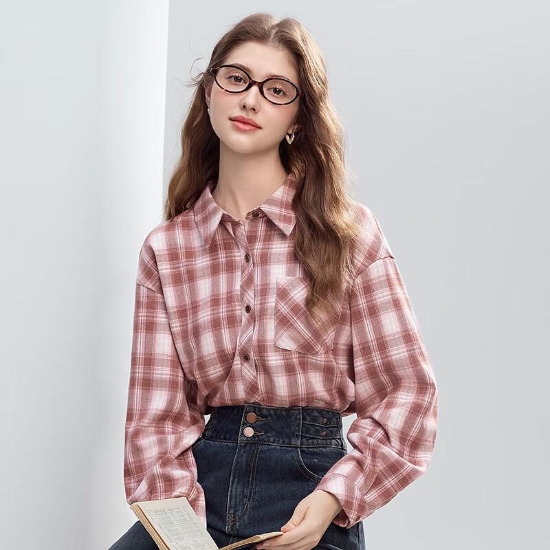 Betu Women's 2025 Winter Stylish Plaid Long Sleeve Shirt