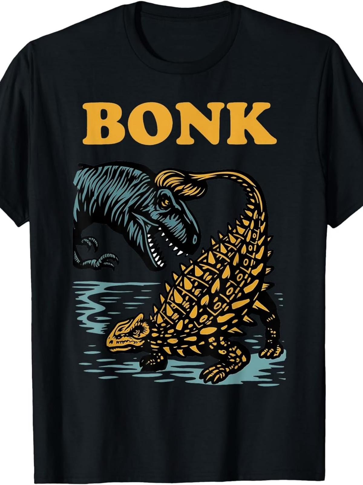 Bonk Dinosaur Funny Prehistoric Humor Design T-Shirt | Same Style for Men And Wo L