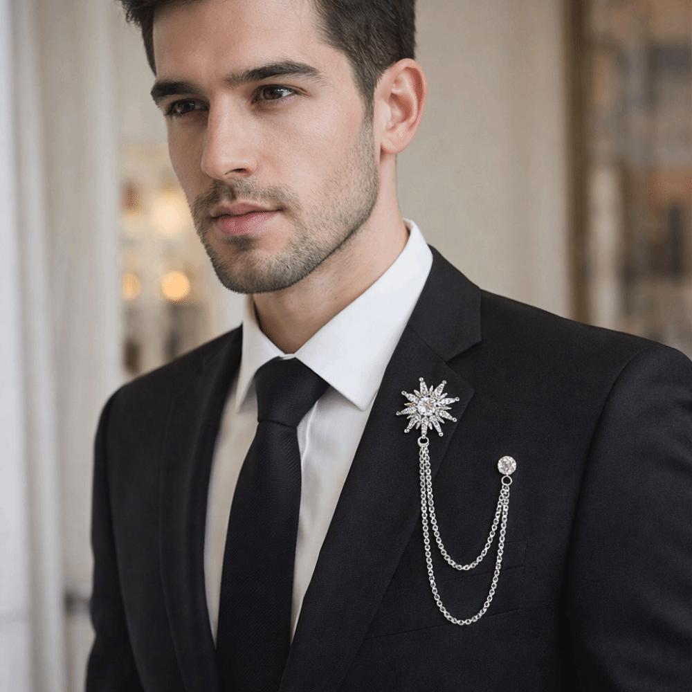 Rhinestone Men Brooch Tassel Chain Suit Collar Pin Fashion Suit Lapel Pin  Collar Decoration