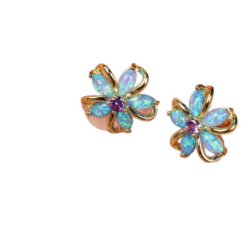 New hot-selling premium Opal cherry blossom stud earrings, luxury zircon sparkling earrings for women