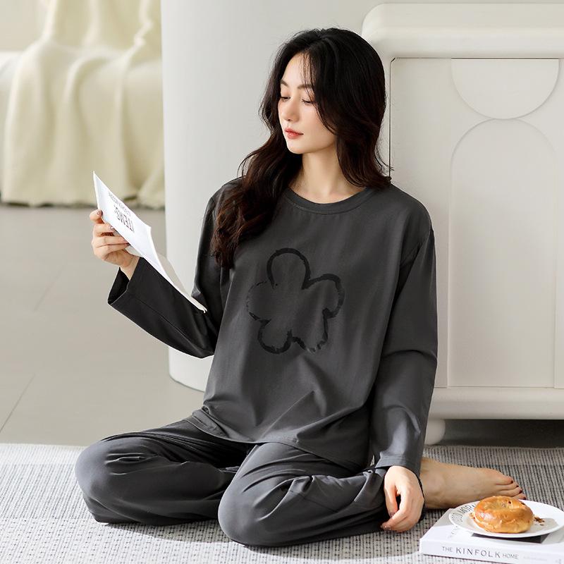 

Pure Cotton Pajamas Women S Spring And Autumn Long Sleeves Loose And Simple Casual Women S Loungewear With Chest Pads Set XL