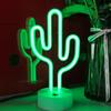 LED Cactus Neon Sign with Base - USB and Battery Powered Night Light, Bedroom Living Room Bedside Desk Light USB Gadget