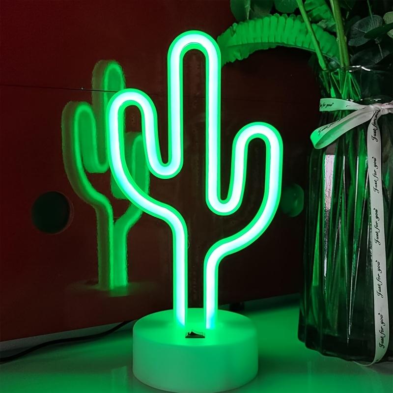 LED Cactus Neon Sign with Base - USB and Battery Powered Night Light, Bedroom Living Room Bedside Desk Light USB Gadget